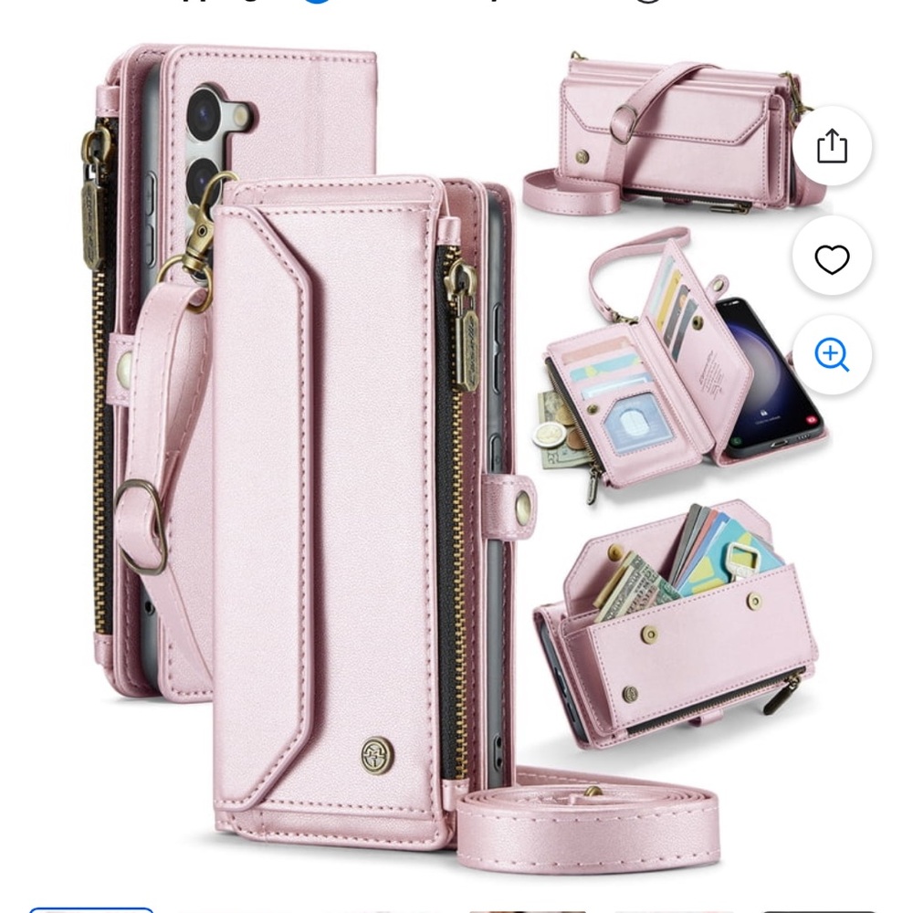 GK Pink Crossbody Phone Wallet with Zipper Pocket & Card Slots. D